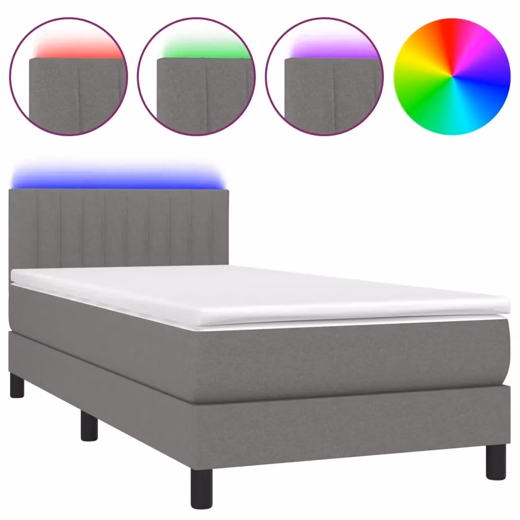 Letto Ibrido con Materasso e Illuminazione LED vidaXL in Tessuto Grigio e Bianco L 90 x P 190 cm – 2