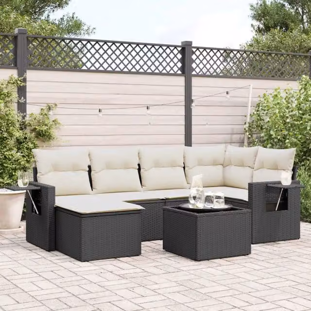 Set Divani da Giardino con Cuscini 7pz Nero Polyrattan 3252803