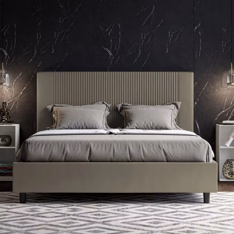 Letto matrimoniale imbottito Goya Ityhome con contenitore in similpelle color cappuccino L/P: 160 x 200 cm – 2