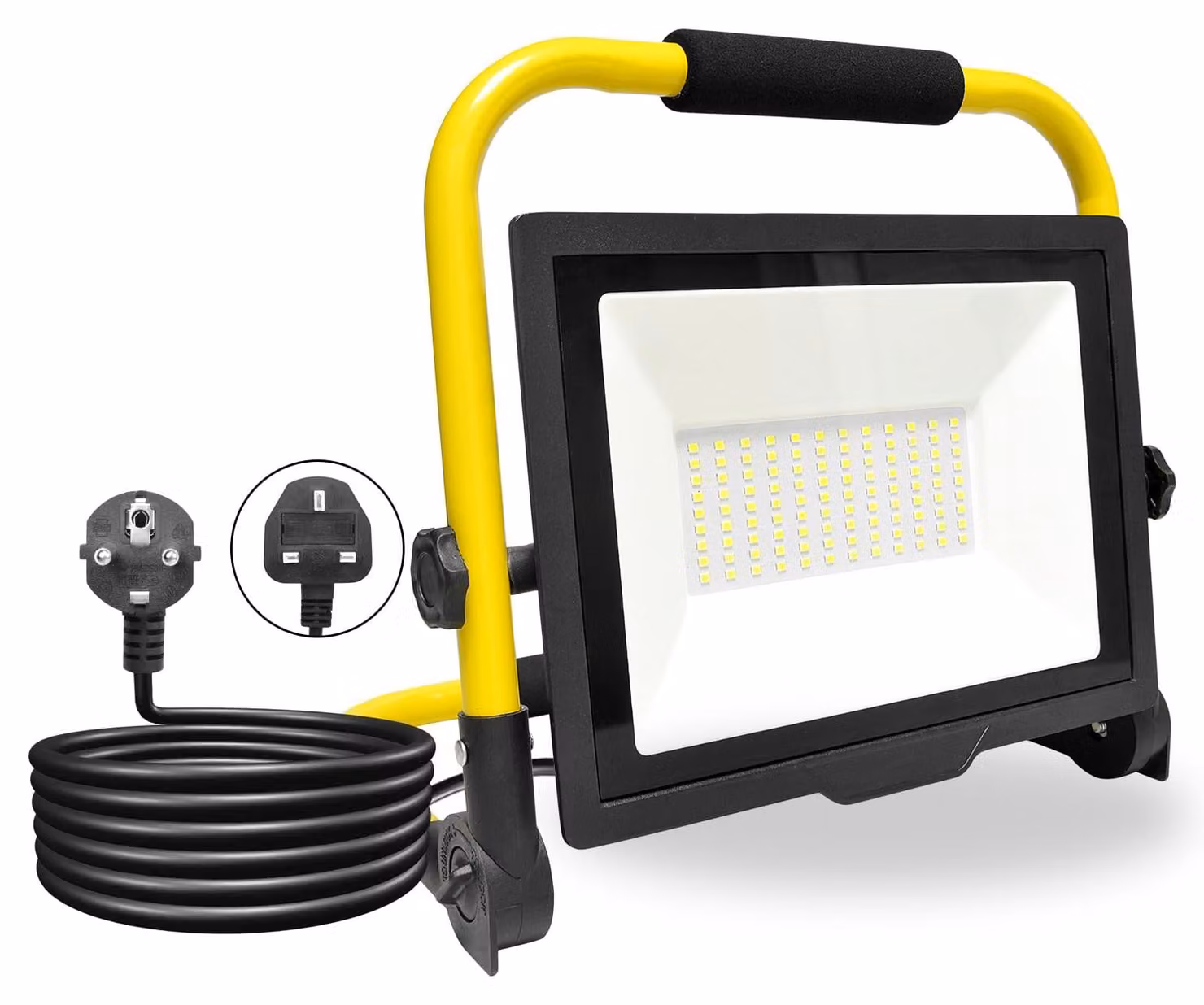 Faretto LED da cantiere da 75W, 7500 lumen, pieghevole, grado di protezione IP66, temperatura di colore 6000 K