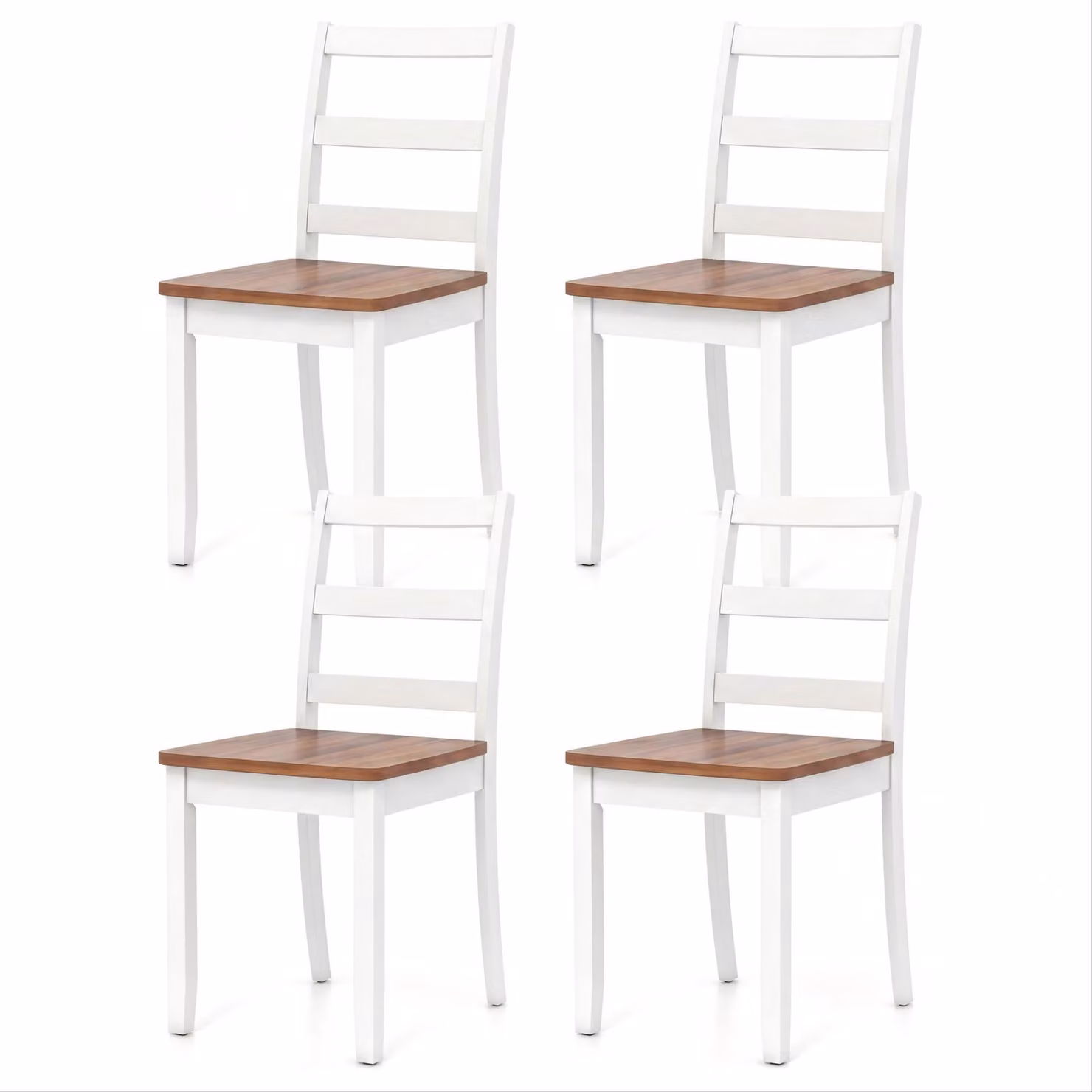 Set di 4 sedie da pranzo KOMFOTTEU, sedie da cucina con gambe in legno di gomma, resistenti fino a 190 kg, sedie da pranzo con schienale curvo e seduta a listelli, sedie in legno per sala da pranzo e cucina, colore bianco
