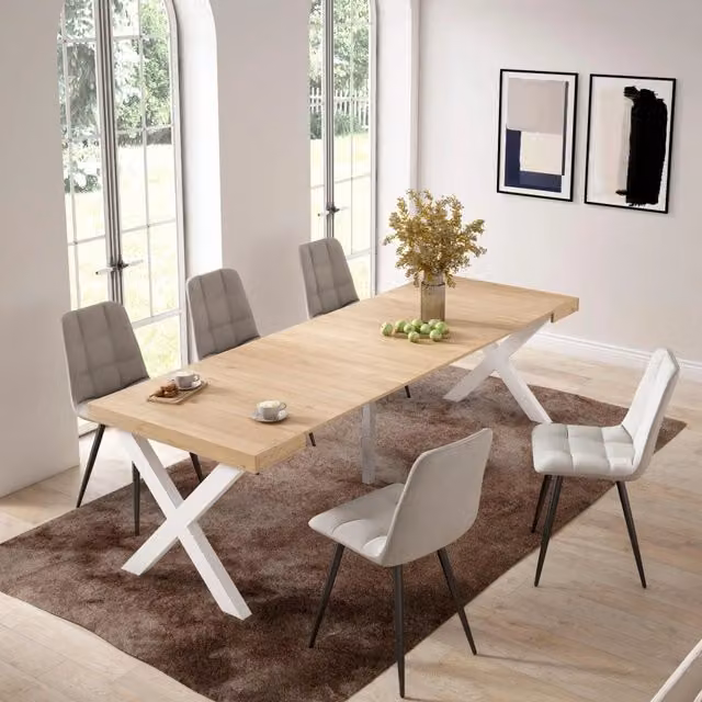 Consolle allungabile, 58 fino 262x90x73cm, Per 12 persone, Gambe in legno, colore Rovere RF2812