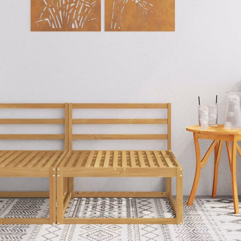 vidaXL Divano centrale da esterno moderno in legno di acacia marrone e bianco L: 79 cm, P: 83 cm, H: 73 cm