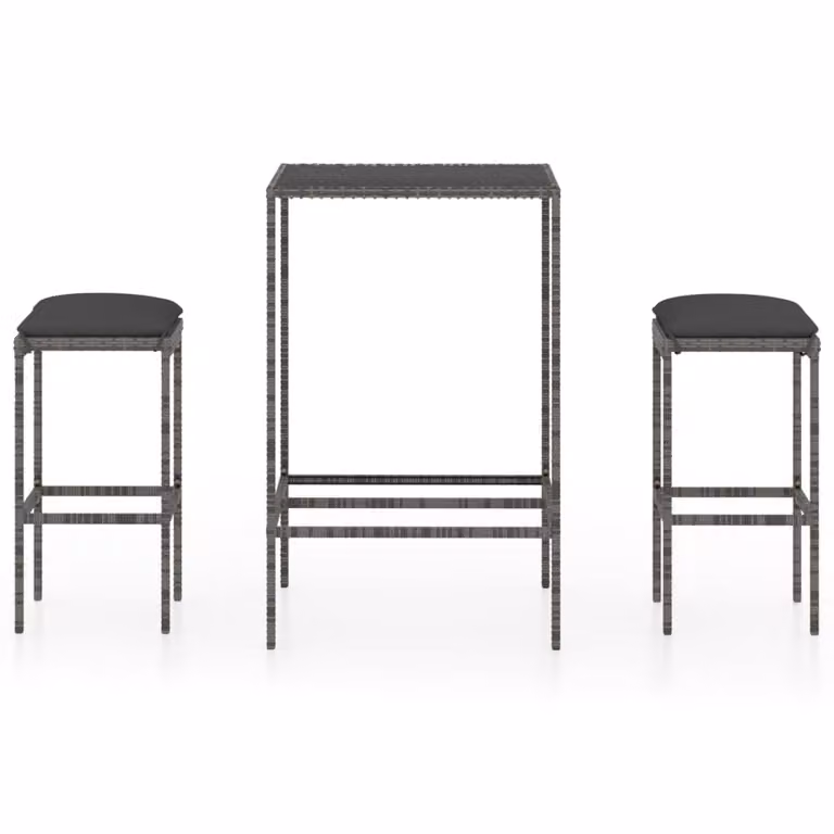 Set da Bar da Giardino 3 pz con Cuscini in Polyrattan Grigio