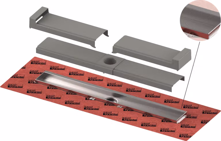 TECEdrainline-evo Caniveau de douche, avec support pour carrelage mural, corps de caniveau droit en acier inoxydable, 601003, 601003