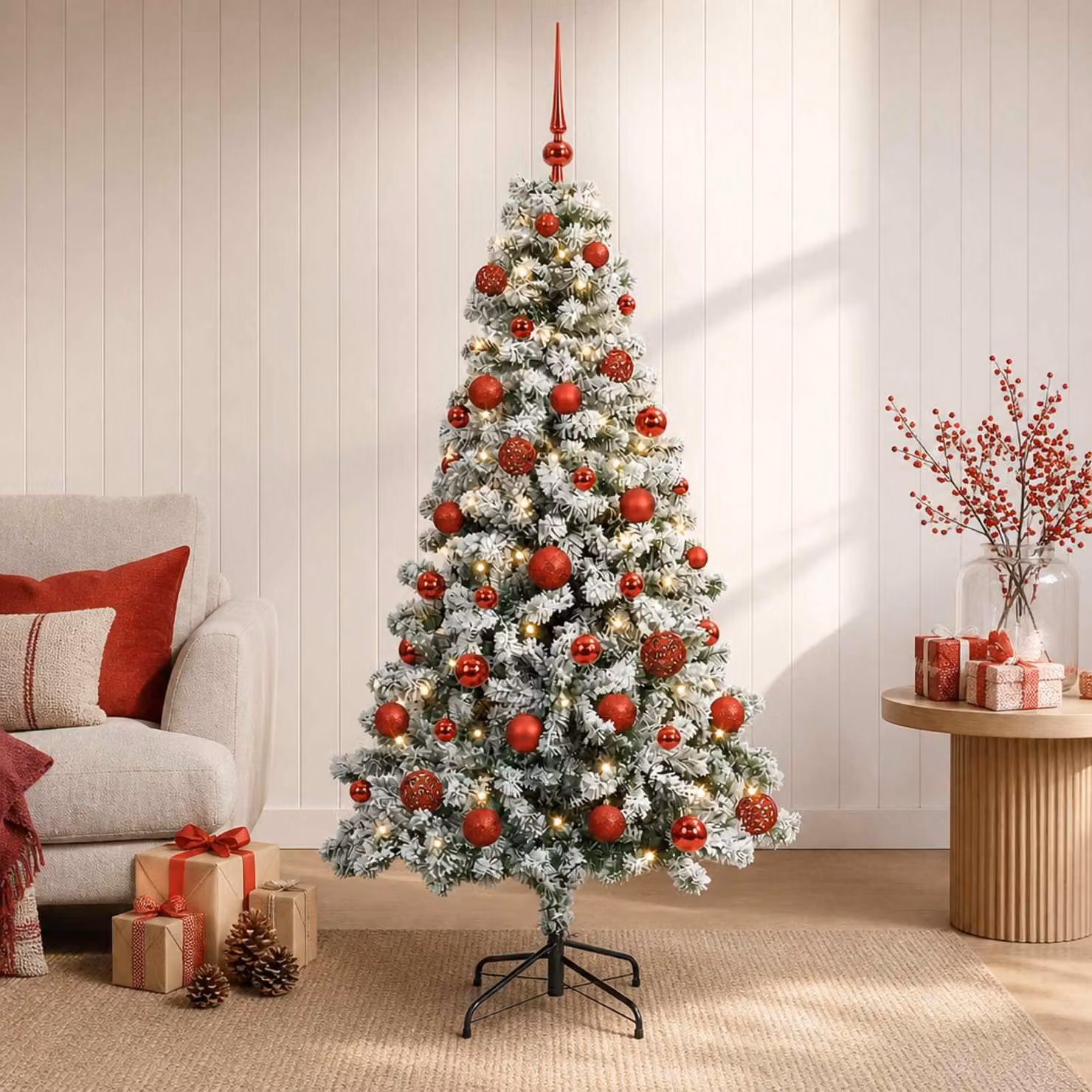 Albero di Natale artificiale con decorazioni a sfera, altezza 120 cm, 150 luci LED