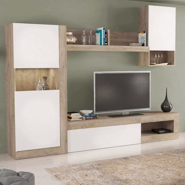 PARETE SOGGIORNO ROOMY BIANCO E ROVERE CHIARO 248 X 42 X H200 CM
