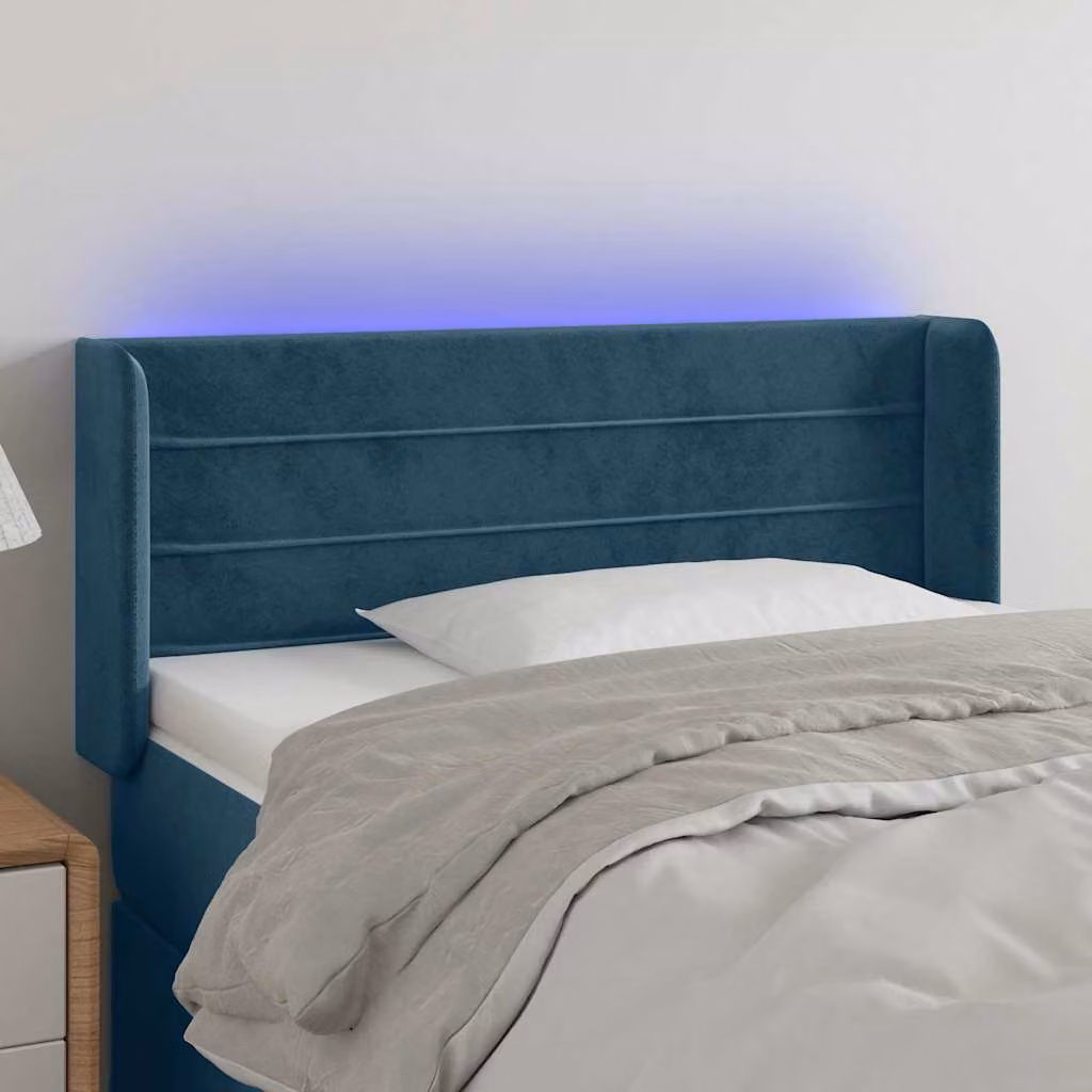 Testiera per letto vidaXL in velluto blu scuro con illuminazione LED e porta di ricarica USB, L 83 cm, P 16 cm, H 78-88 cm