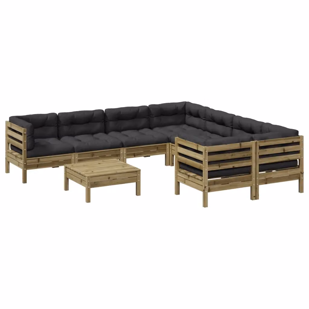Set di Divani da Giardino a L vidaXL in Legno di Pino Trattato con 9 Cuscini Imbottiti Grigio Antracite – 2