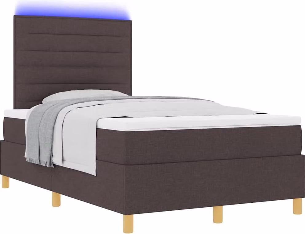 Letto a Sorgente LED Marrone Scuro 120 x 200 cm Tessuto