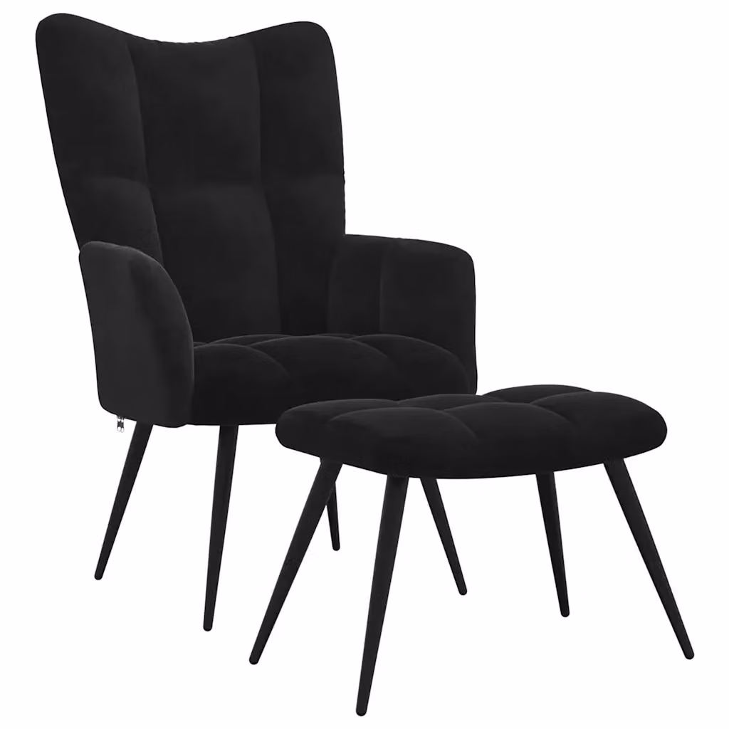 Poltrona Relax con Sgabello MERCATOXL in Velluto Nero con Struttura in Metallo – 2