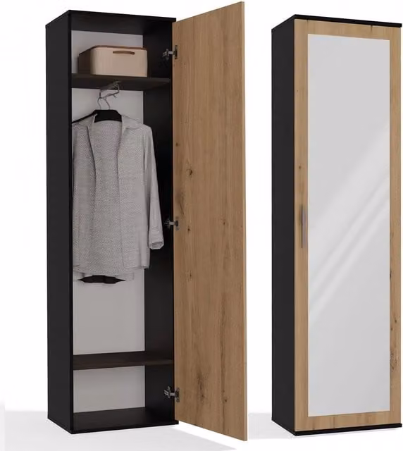 Armadio DUO moderno in antracite e rovere con ante a battente e vetro, L: 180 cm, H: 180 cm, P: 50 cm
