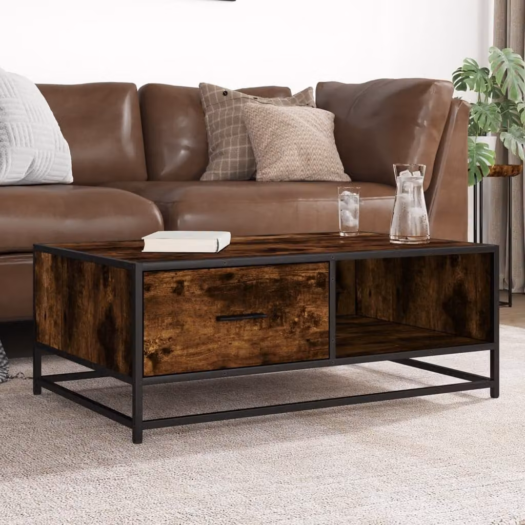 vidaXL Tavolino da soggiorno in stile industriale in legno rovere fumo e metallo, L 90 cm x P 57 cm x H 35 cm