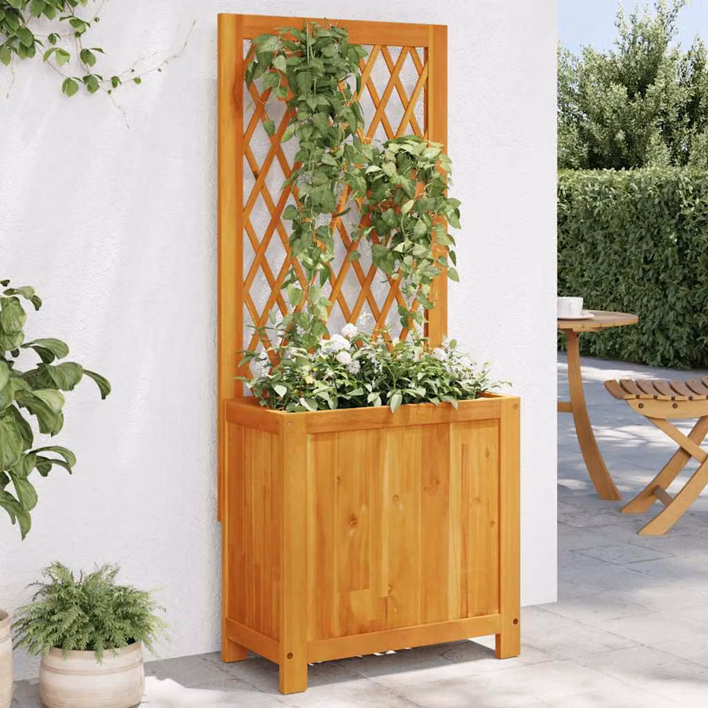 Fioriera con Traliccio vidaXL in Legno di Acacia Marrone L: 55 cm, P: 29,5 cm, H: 132 cm
