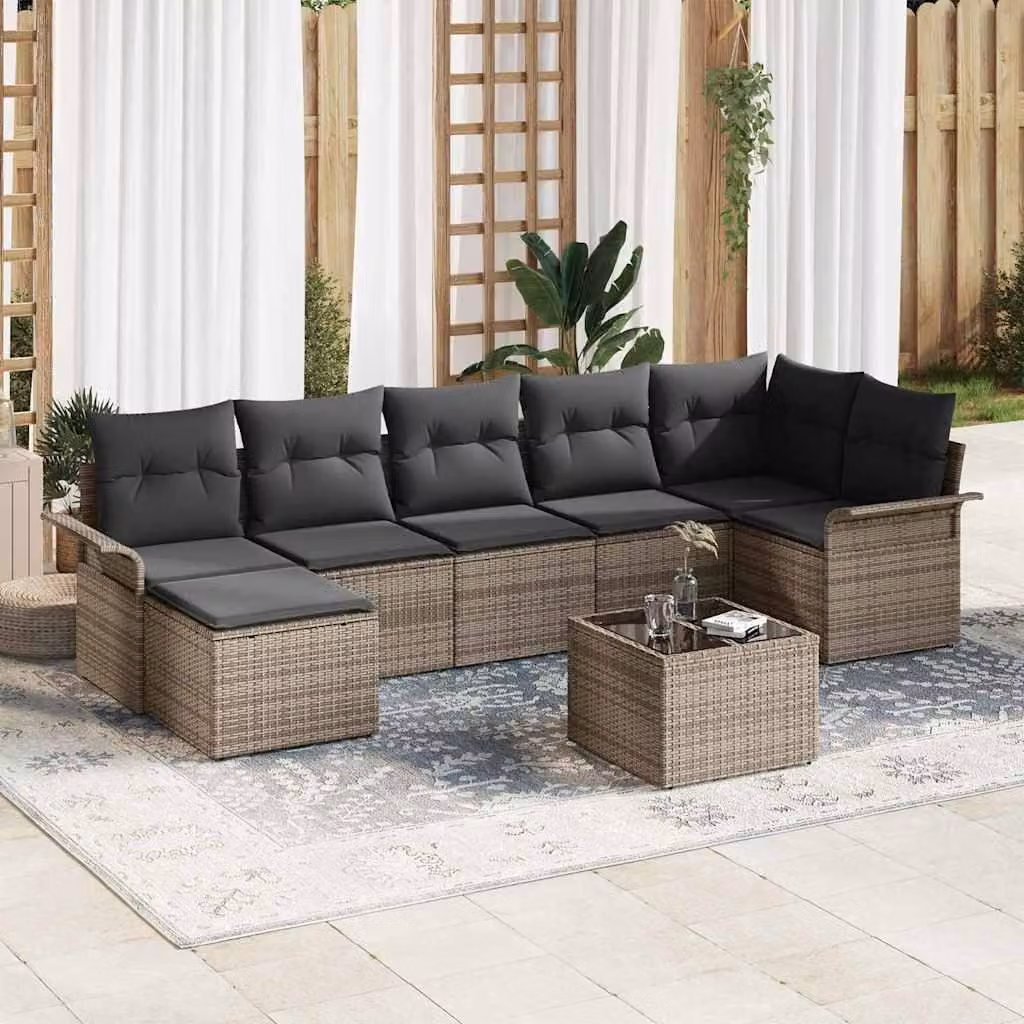 Maison Exclusive - Set Divano da Giardino con cuscino 8 pcs Grigio Poly Rattan
