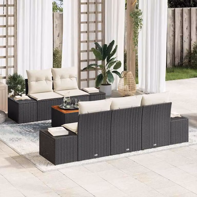 Maison Exclusive - Set Divano da Giardino 6 pcs Nero e Crema polyrattan