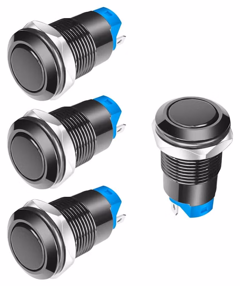 4 interruttori a pulsante impermeabili neri, 12 mm, 3A, 12V/24V/125V/250VAC