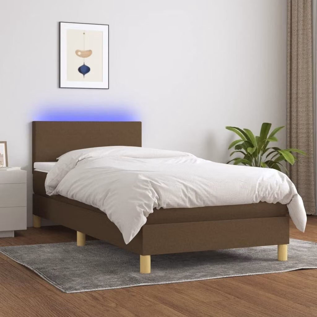 Maison Exclusive - Letto a Molle Materasso e LED Marrone Scuro 80x200cm in Tessuto
