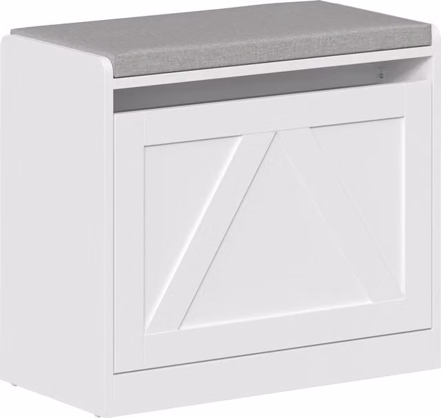 Panca Scarpiera HOMCOM con Cassetto a Ribalta, Bianco, L 60 x P 30 x H 52 cm
