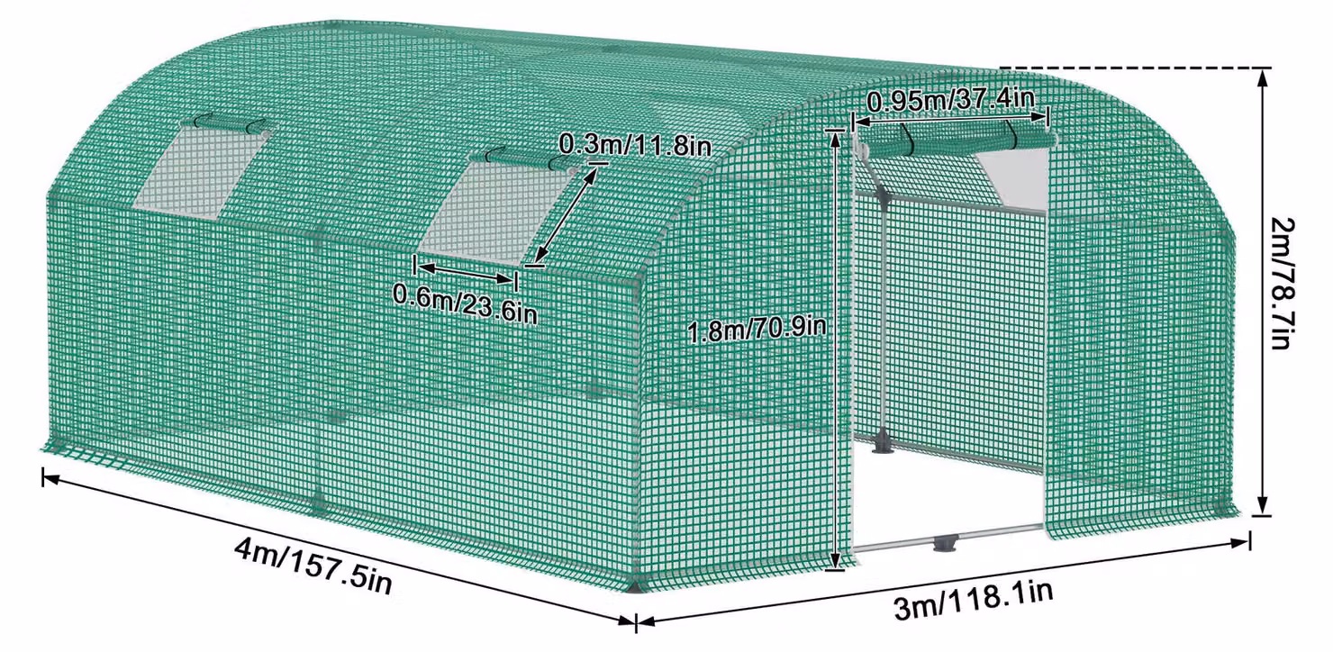 Serra – Realizzata in plastica – Modello ad arco – Con finestre e struttura in acciaio zincato – Adatta per giardino e coltivazione di pomodori