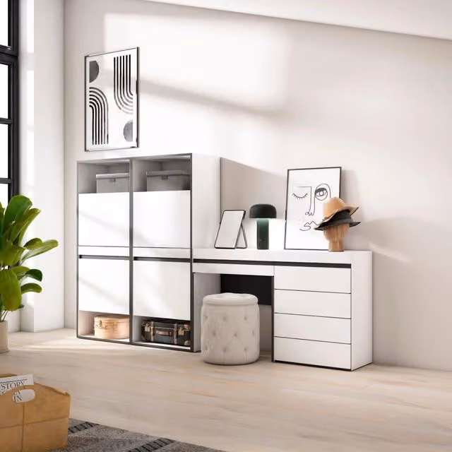 Scarpiera, 247x35x145cm, Camera da letto, Cassettiera, Tavolo da toeletta, Bianco RF3514