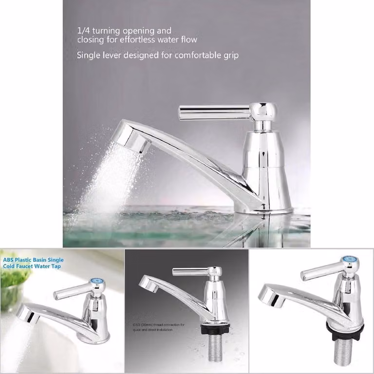 Rubinetto per lavello da incasso, realizzato in plastica ABS. Miscelatore monocomando per acqua fredda, ideale come accessorio semplice e pratico per bagni e cucine