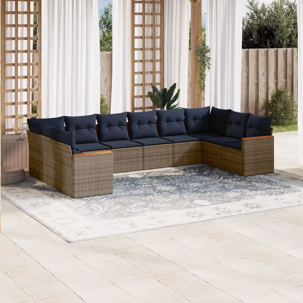 Maison Exclusive - Set divano da giardino 10 pezzi con cuscini, grigio, polyrattan