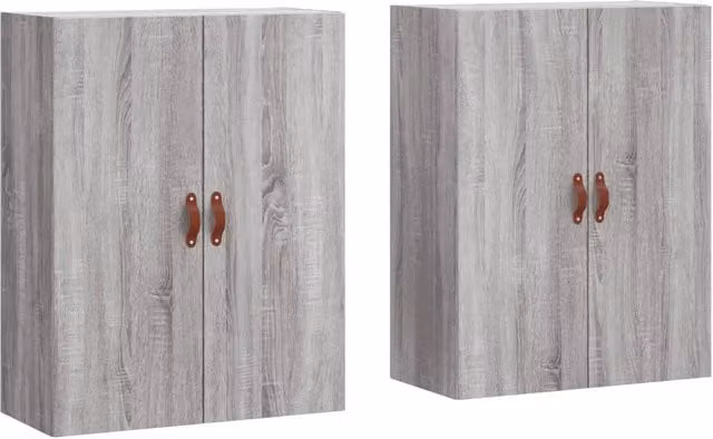 Set di 2 armadietti da parete design pratico contenimento 69,5 x 34 x 90 cm in legno ingegnerizzato grigio sonoma 02_0055347