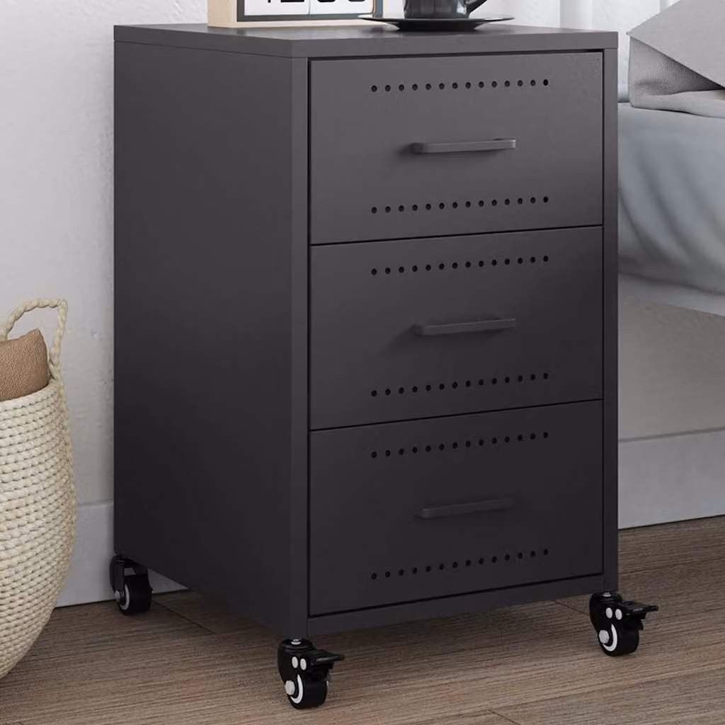 Comodino moderno vidaXL in metallo nero opaco L: 36 cm, P: 39 cm, H: 59 cm