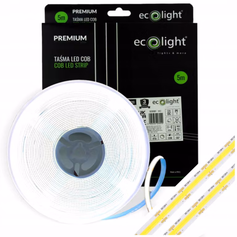 Striscia LED 12V COB 35W 300LED 2835 freddo 8mm 5m ECOLIGHT