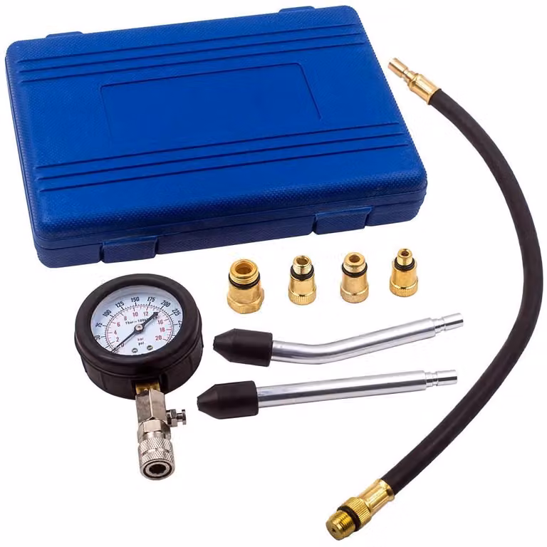 Tester di compressione per motori - Kit di controllo dei cilindri - Adatto per filetti delle candele - Universale per auto e motocicli - Con manometro