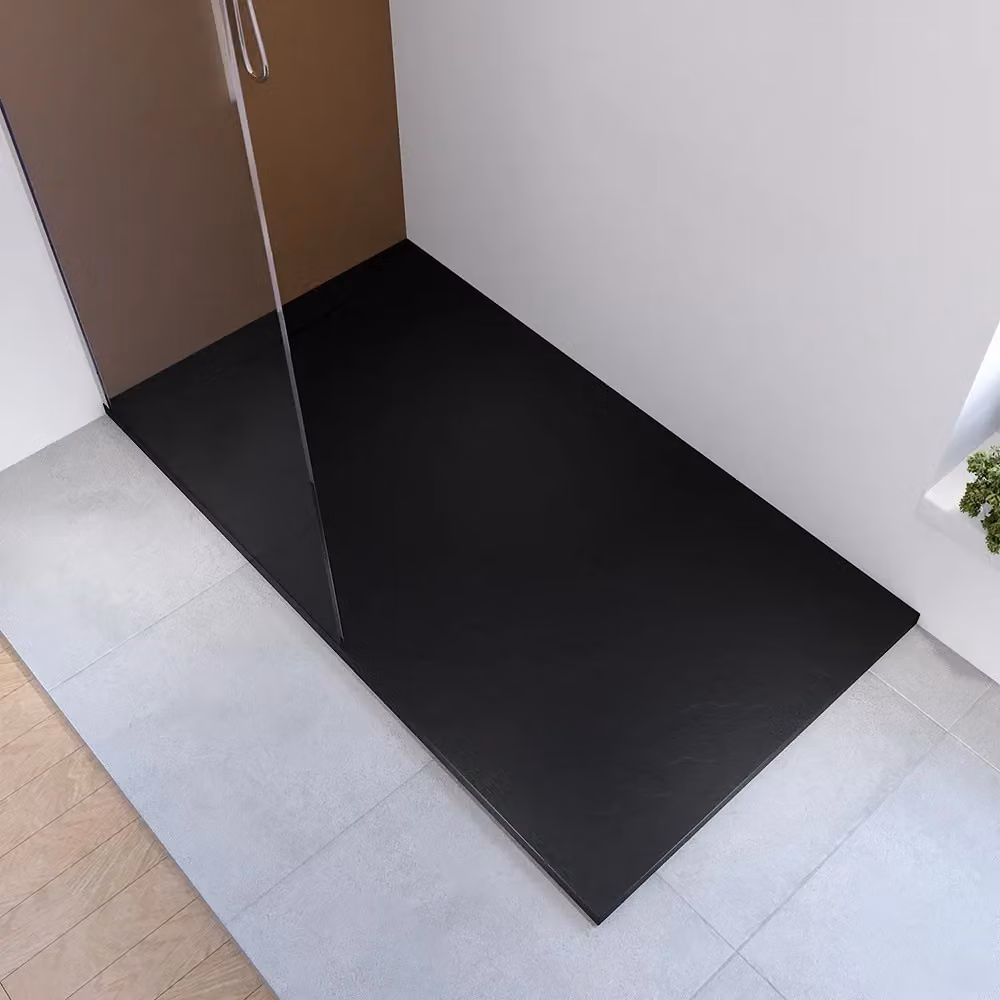 Piatto doccia rettangolare Parama in marmoresina nero effetto pietra L: 140 cm, P: 70 cm – 2