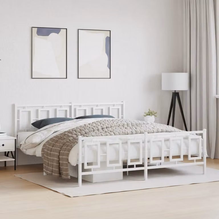 vidaXL Giroletto con Testiera e Pediera in Metallo Bianco L: 187 cm, P: 91 cm, H: 219 cm