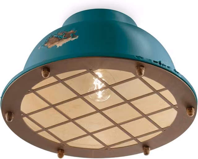 Plafoniera Industrial Ferro E Ceramica Vintage Verde 1 Luce E27