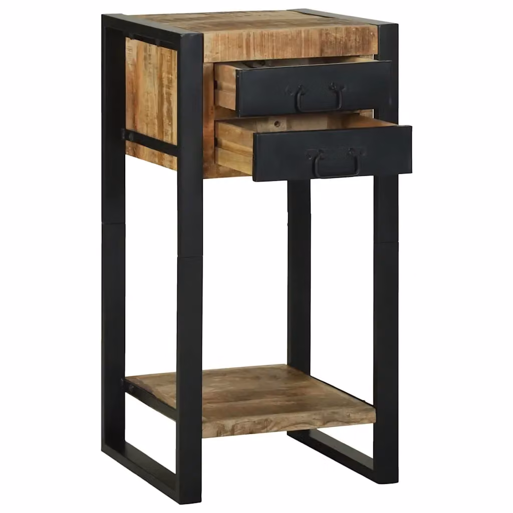 Tavolino da soggiorno vidaXL in legno di mango massello e metallo, marrone, L/P/H: 40 x 40 x 80 cm – 2