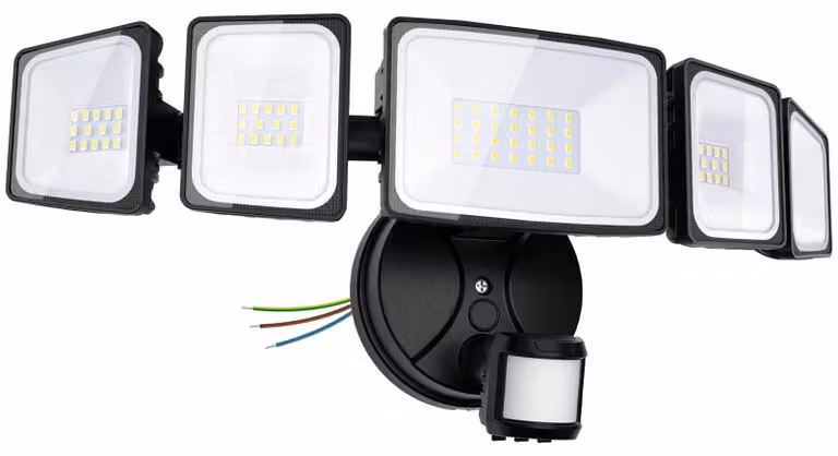 Faretto LED a 5 luci da 55W con sensore di movimento, 4500 lumen, grado di protezione IP65