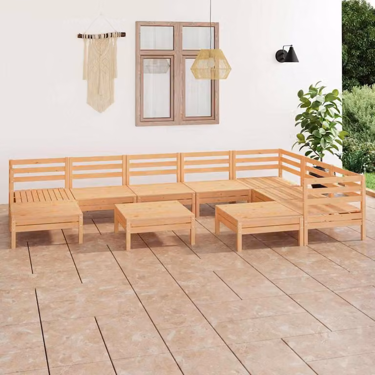 Set Salotto da Giardino vidaXL 10 pz in Legno di Pino Marrone con Cuscini e Configurazione a L