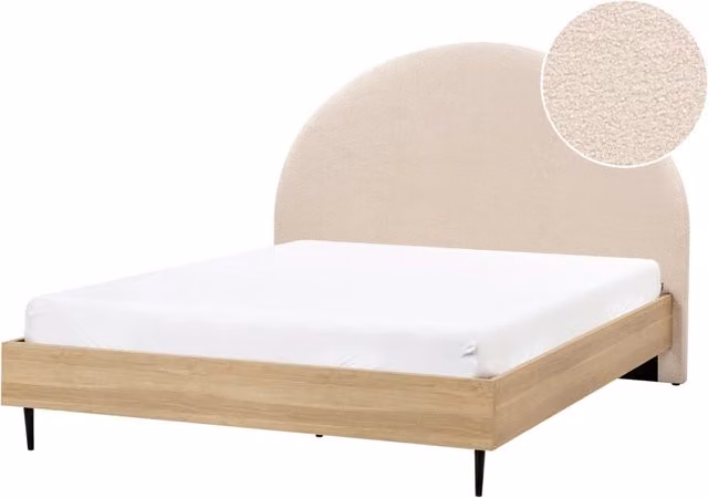 Letto matrimoniale in tessuto bouclè beige con rete 140 x 200 cm camera da letto in stile moderno