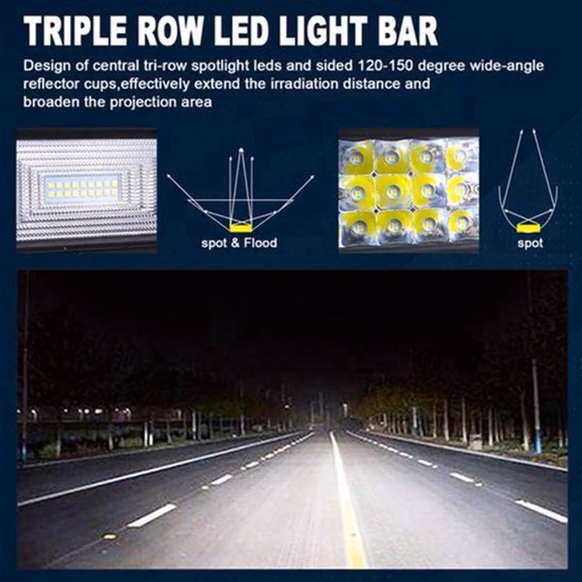 Barra illuminante a LED per fuoristrada - 52 pollici, curva - 270-675 W - 12-24 V - Supporti magnetici