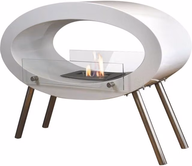 Biocamino ovale da pavimento Glow Fire Unique Klarstein colore bianco in vetro e metallo L/P/H: 80 x 35 x 35 cm – 1