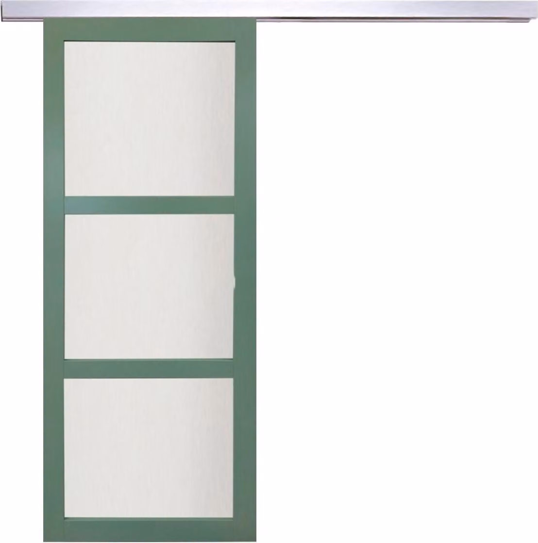 Porta scorrevole verde chiaro con vetro H204 x L73 cm, binario in alluminio Gd Menusierie