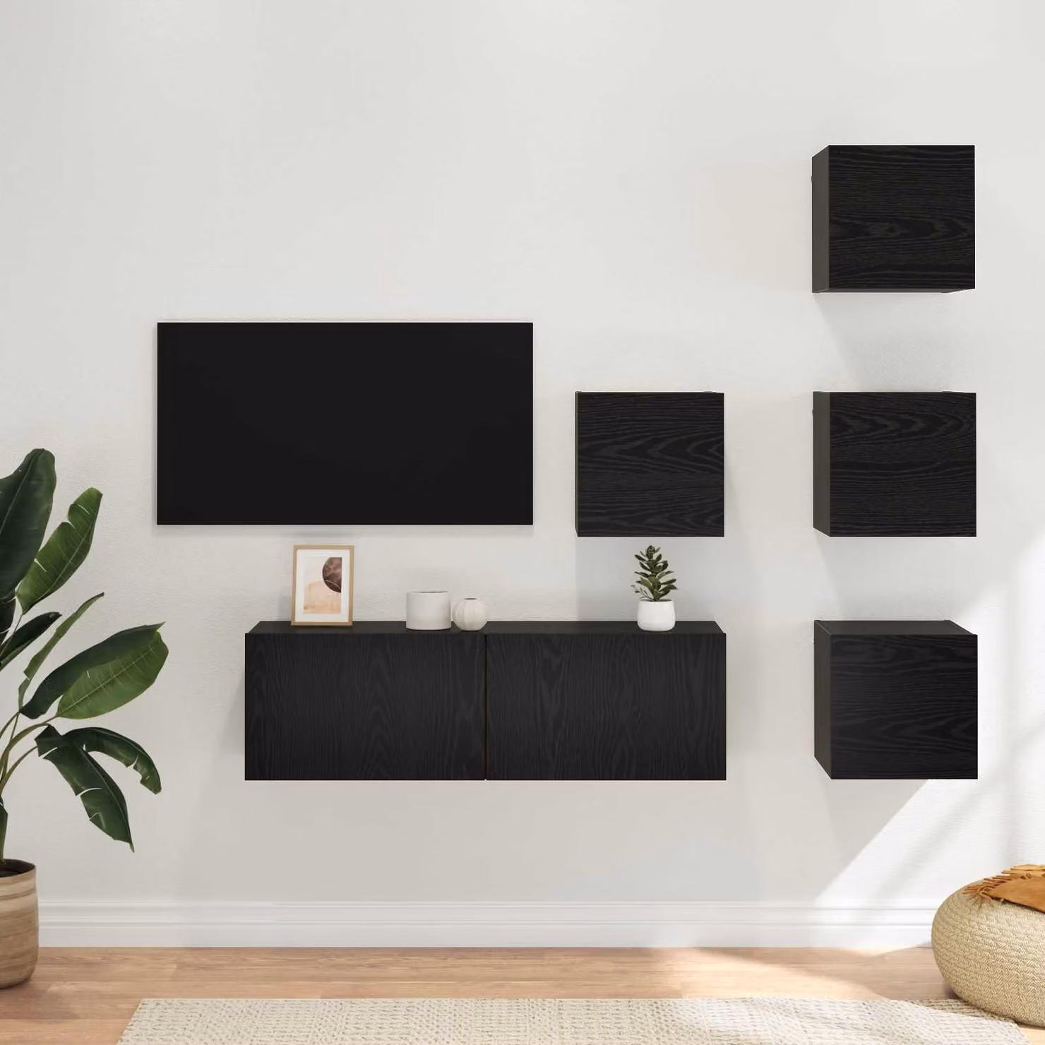Set mobile TV moderno vidaXL in 5 pezzi, Rovere e Nero, in legno ingegnerizzato MDF