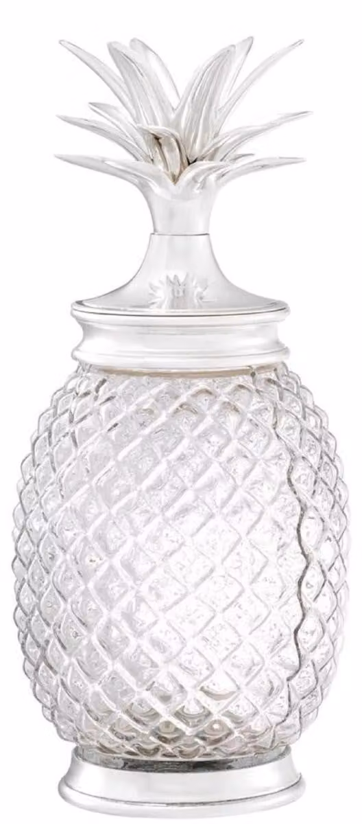 Casa Padrino vaso con coperchio con disegno di ananas in argento Ø 16,5 x H. 36,5 cm - Accessori decorativi di design