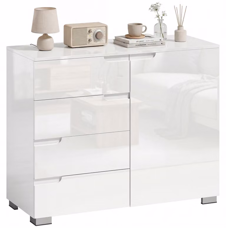 Comò HOMCOM a 4 cassetti, credenza con 1 anta e ripiano regolabile