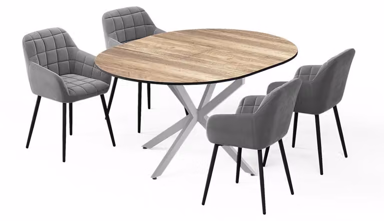 Set di tavoli da pranzo Vicco Loyd Rovere rustico/Grigio 120 x 120 cm con 4 sedie da pranzo (grigie), Model 62778