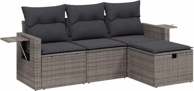 Set Divani da Giardino 4 pz | Set Salotto da Giardino con Cuscini in Polyrattan Grigio