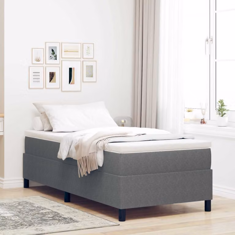 Struttura letto piattaforma moderna vidaXL in legno e tessuto Grigio, L 90 x P 190 cm
