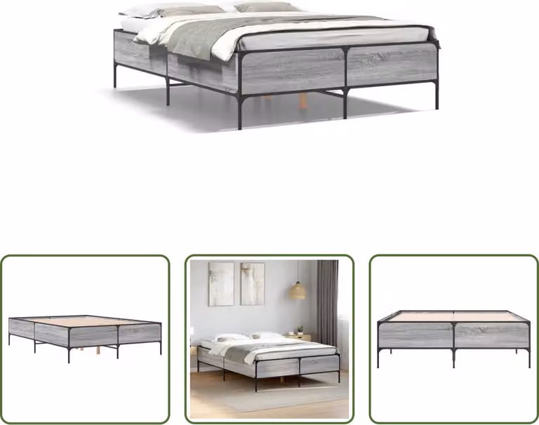 The Living Store Struttura letto Grey Sonoma 140x190 cm Materiale a base di legno e metallo