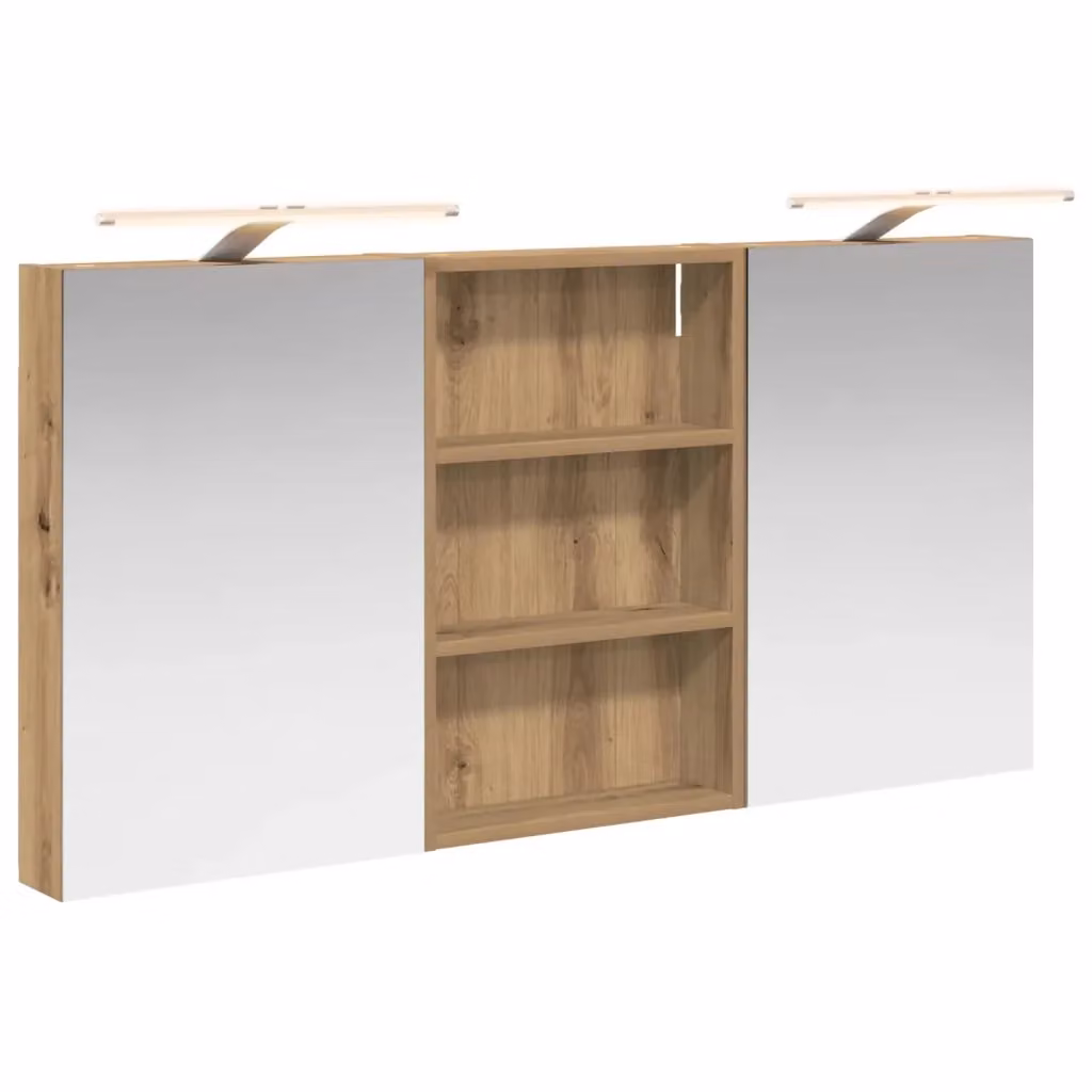Set di 3 armadi da bagno moderni vidaXL con specchio e illuminazione LED, colore marrone opaco, L/P/H: 120 x 10,5 x 60,5 cm – 2