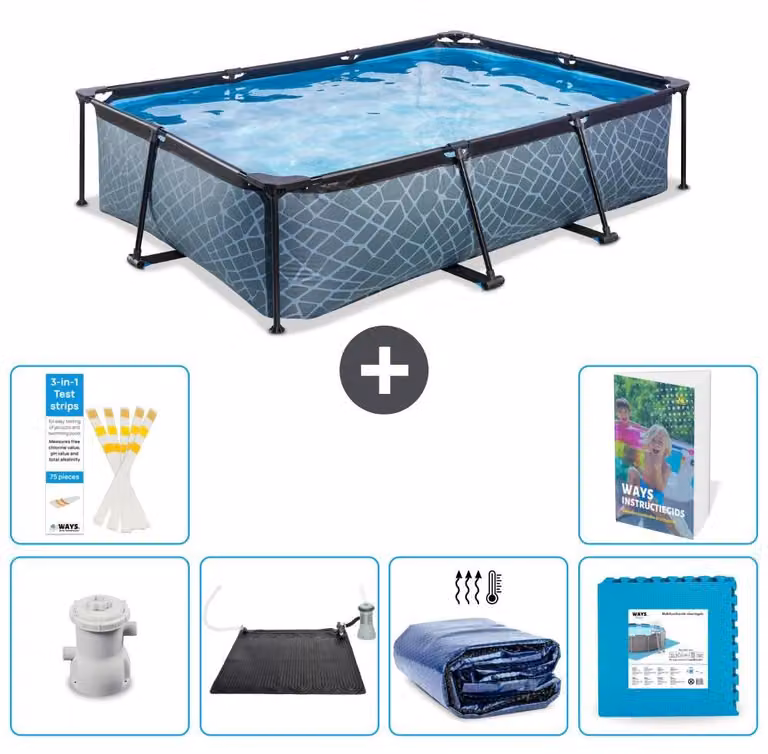Piscina fuori terra rettangolare - aspetto pietra - 300x200x65 cm - composta da 5 elementi - modello S340